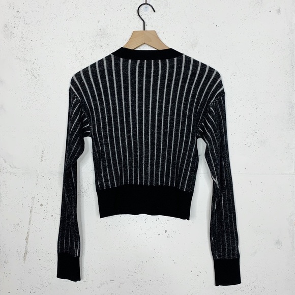 Rag & Bone Button Front Striped Black Fitted Cardigan Sweater - Picture 4 of 9
